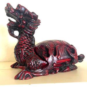 Dragon Box Cinnabar Resin Dragon Turtle Fantasy figure Trinket Box Unique Wealth